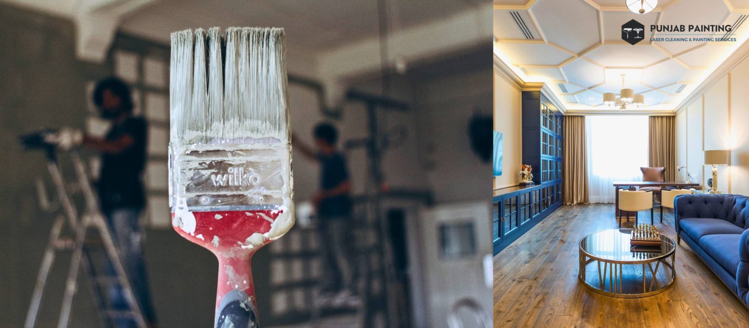 Professional painters completing a beautiful interior painting project in a modern Calgary home.